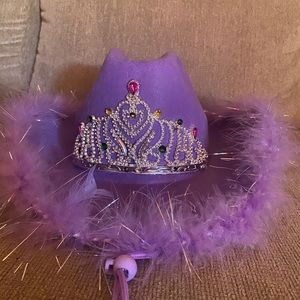 Purple hat with rhinestone & feathers - lights up